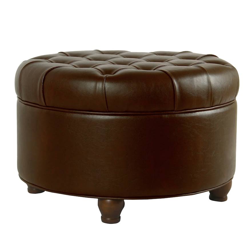 Brown Tufted Round Storage Ottoman Y63941