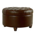 Brown Tufted Round Storage Ottoman Y63941