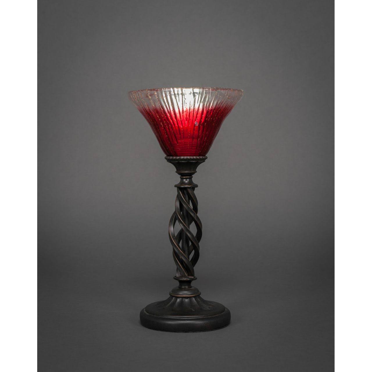 7 inch One Light Mini Table Lamp Dark Granite Finish with Raspberry Crystal Glass N622265