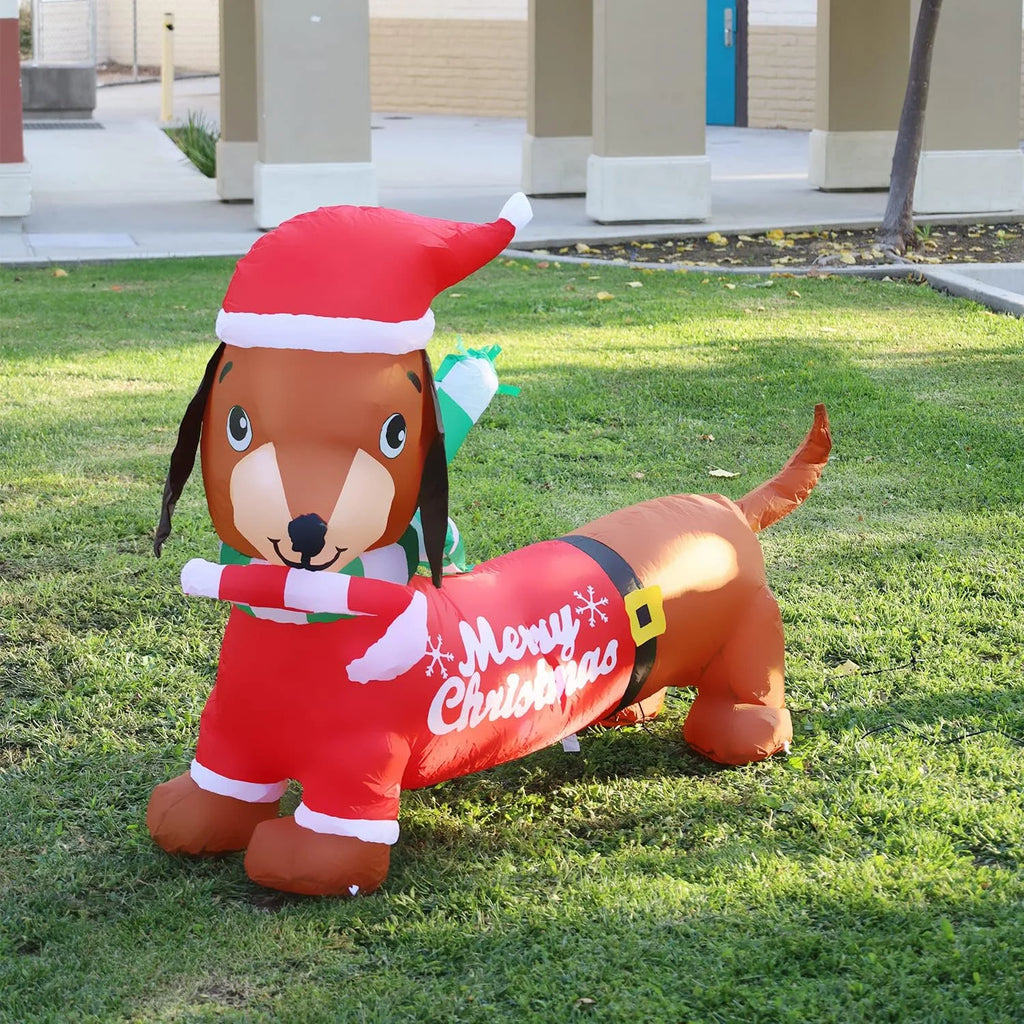 5.3 FT Christmas Inflatables Dachshund Dog with LED Lights F99656