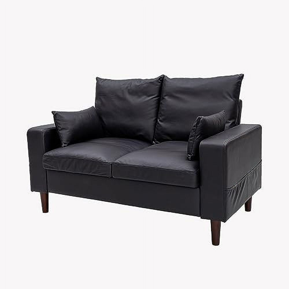 Black Faux Leather 2-Seater Sofa with Wood Leg P436407