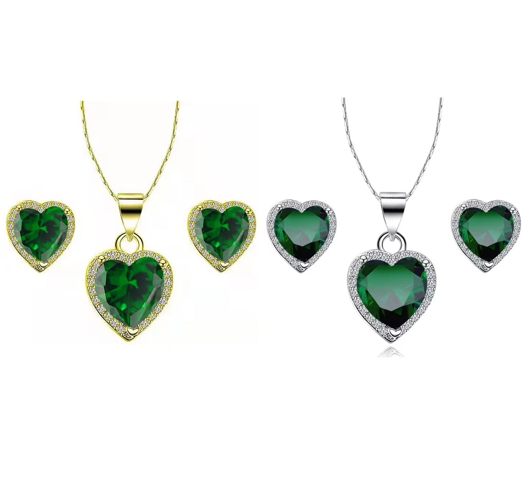 24k Yellow and White Gold 1Ct Emerald Necklace Set 18 inch H577