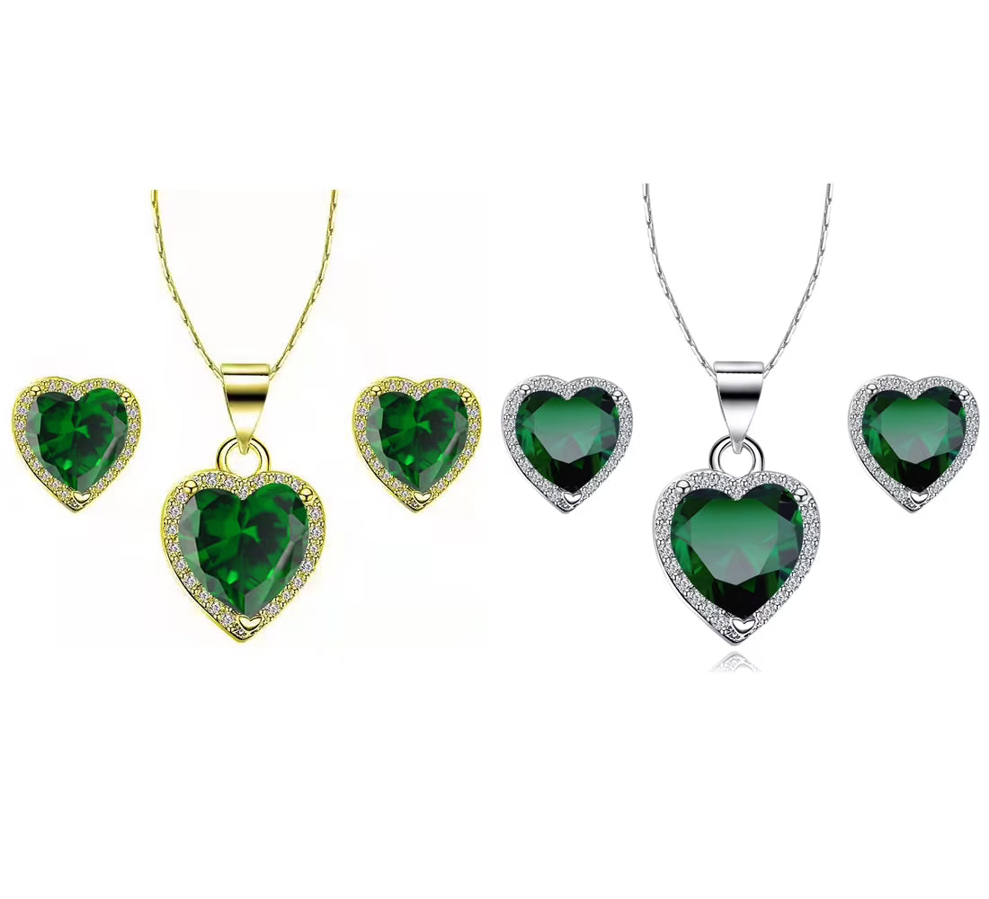 24k Yellow and White Gold 1Ct Emerald Necklace Set 18 inch H577