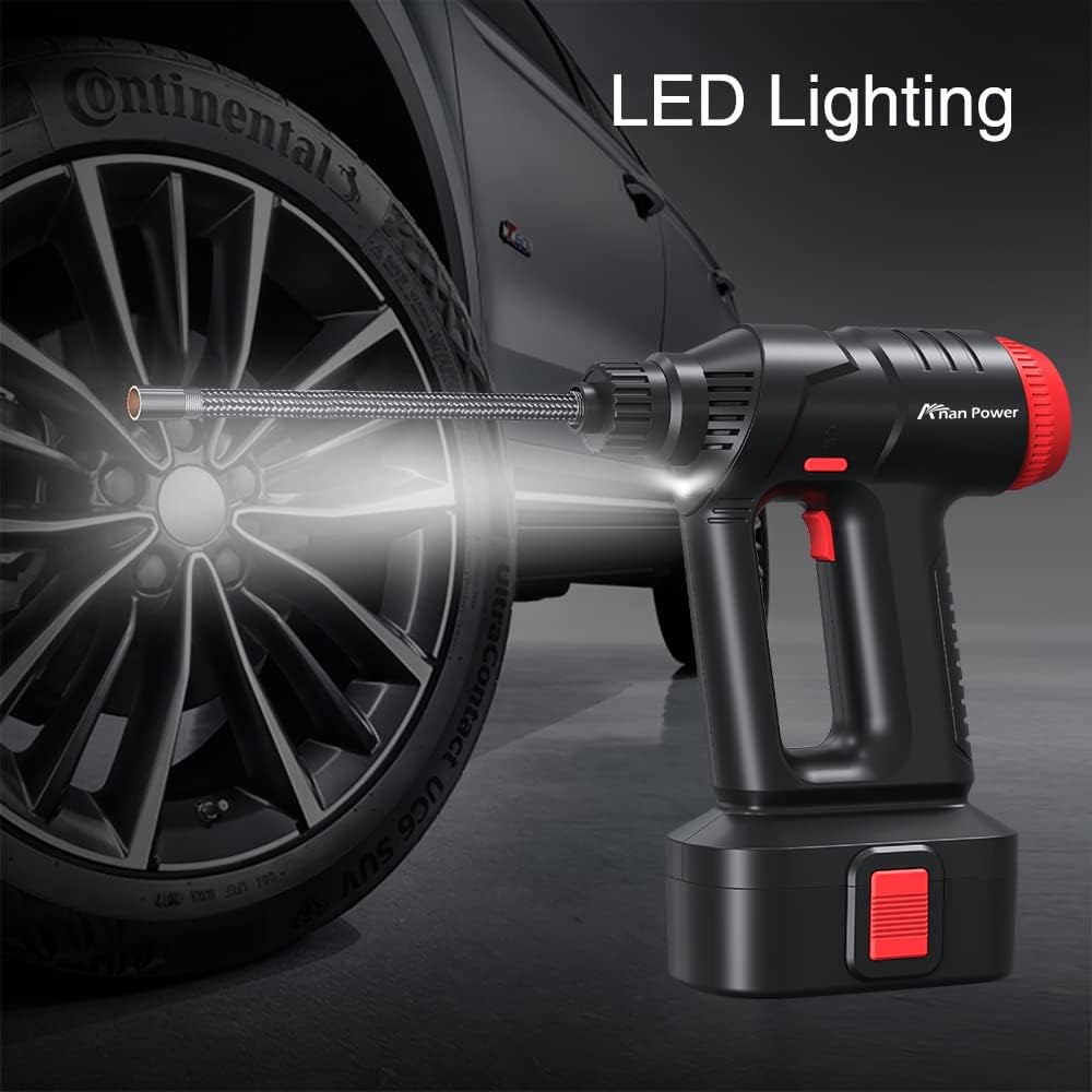 12V Cordless Car Tire Pump with Digital Pressure Gauge, LED Light, Rechargeable Battery Pack, Pack of 2 I26332
