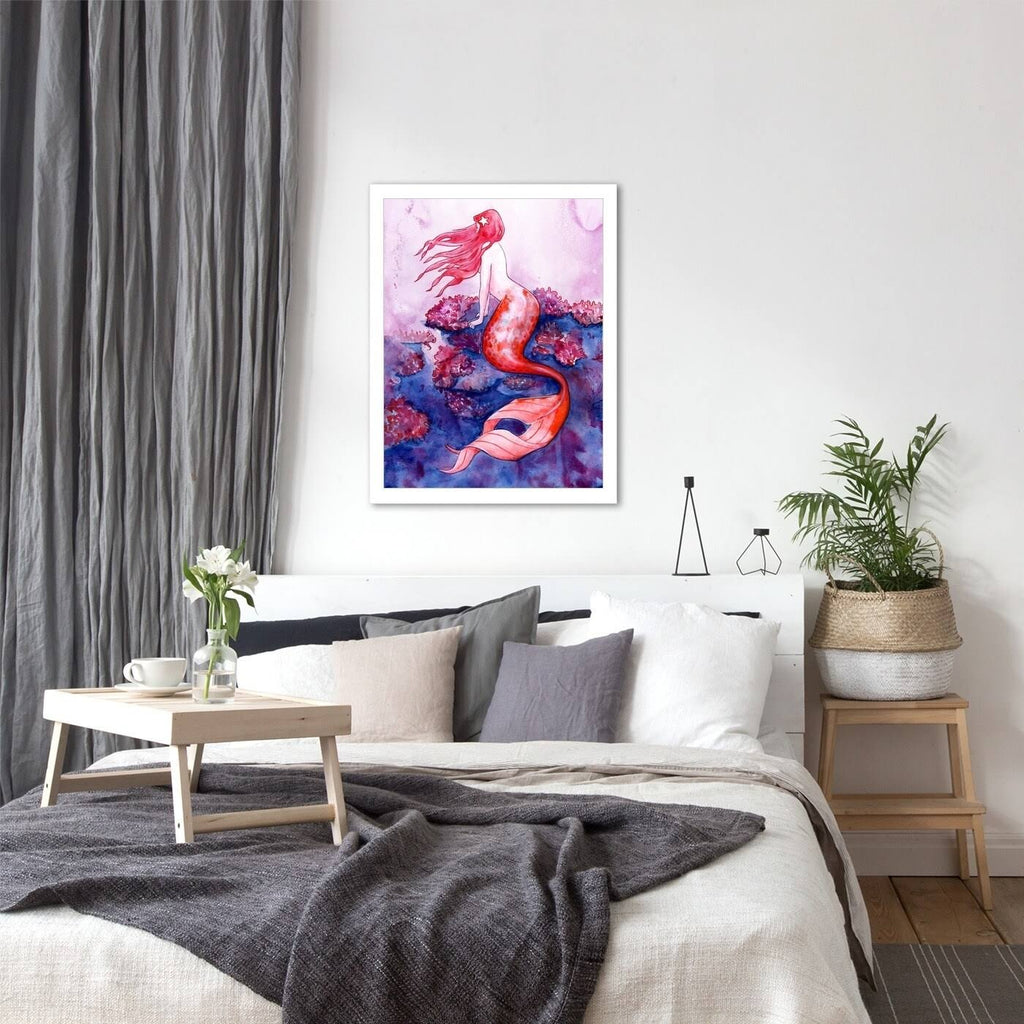 Red Coral Mermaid Black Frame 11x22x14x22 C49018