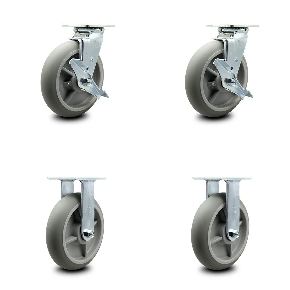 8 Inch Gray Non-Marking Thermoplastic Rubber Swivel Caster with Bolt-On Swivel Lock X576