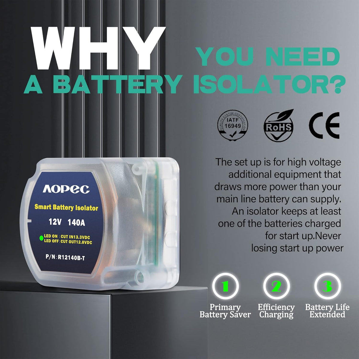 12V 140Amp Smart Waterproof Dual Battery Isolator K15883