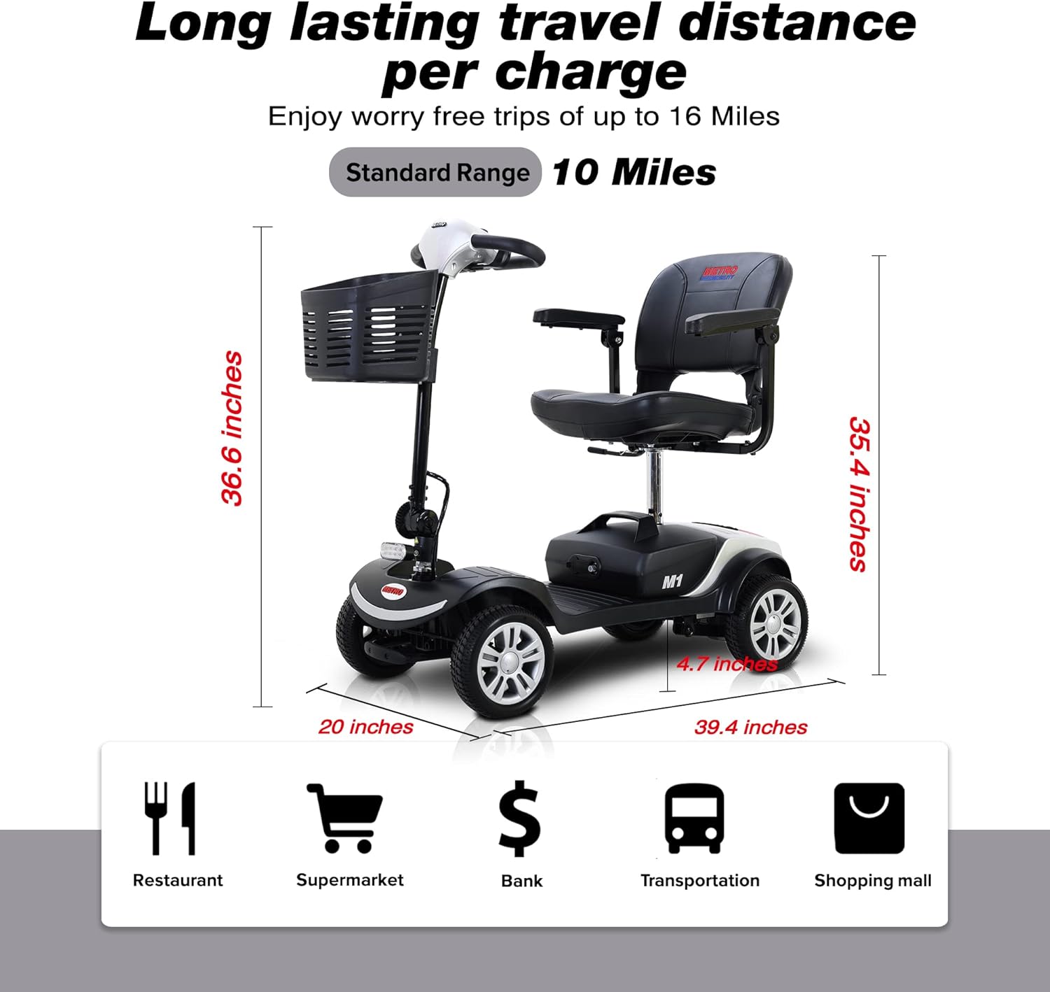 4 Wheel Mobility Scooter with Head Light, Max Speed 5 Mph, Max Load 265lbs K8567