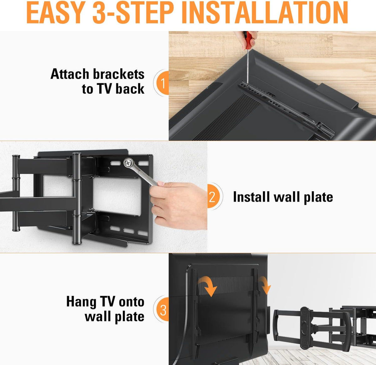 Full Motion TV Wall Mount for 42-70 Inch Flat Screen TVs, Max VESA 600x400mm, 100 lbs. Loading X3814