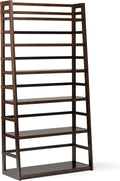 Solid Wood 6 Shelves Ladder Shelf Bookcase in Brunette Brown S257