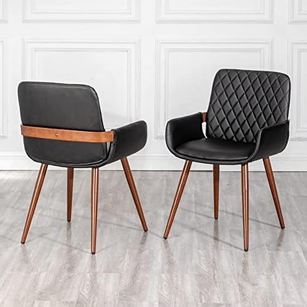 Mid Century Modern Dining Chairs Set of 2 Fabric Chair Bentwood Frame with Armrest Upholstered Seat Metal Legs K610732