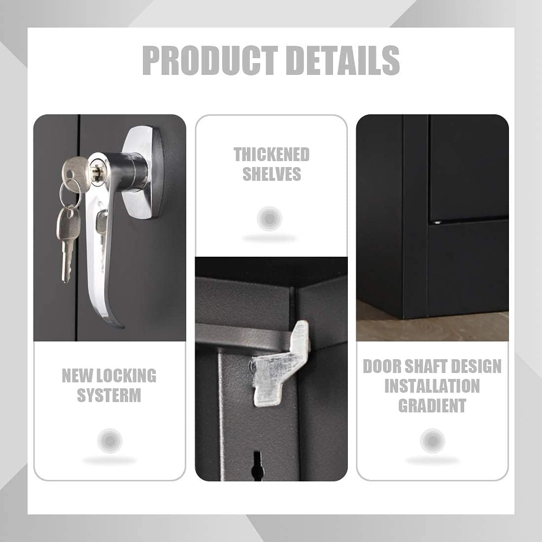 Black Steel Storage Cabinet with 4 Adjustable Shelves and Lockable Doors Z49144