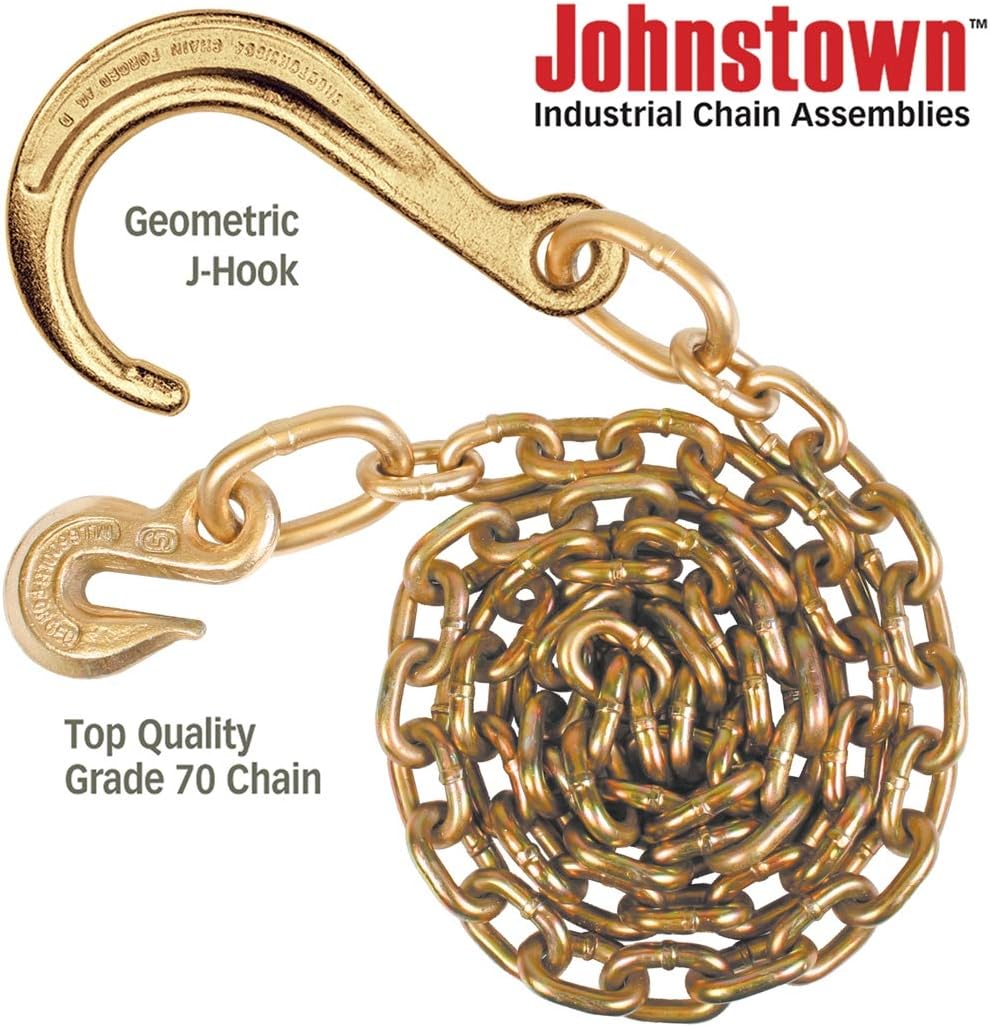 Tow Chain with Forged J Hook and Grab Hook, Grade 70, 6 Foot, Pack of 2 R12462