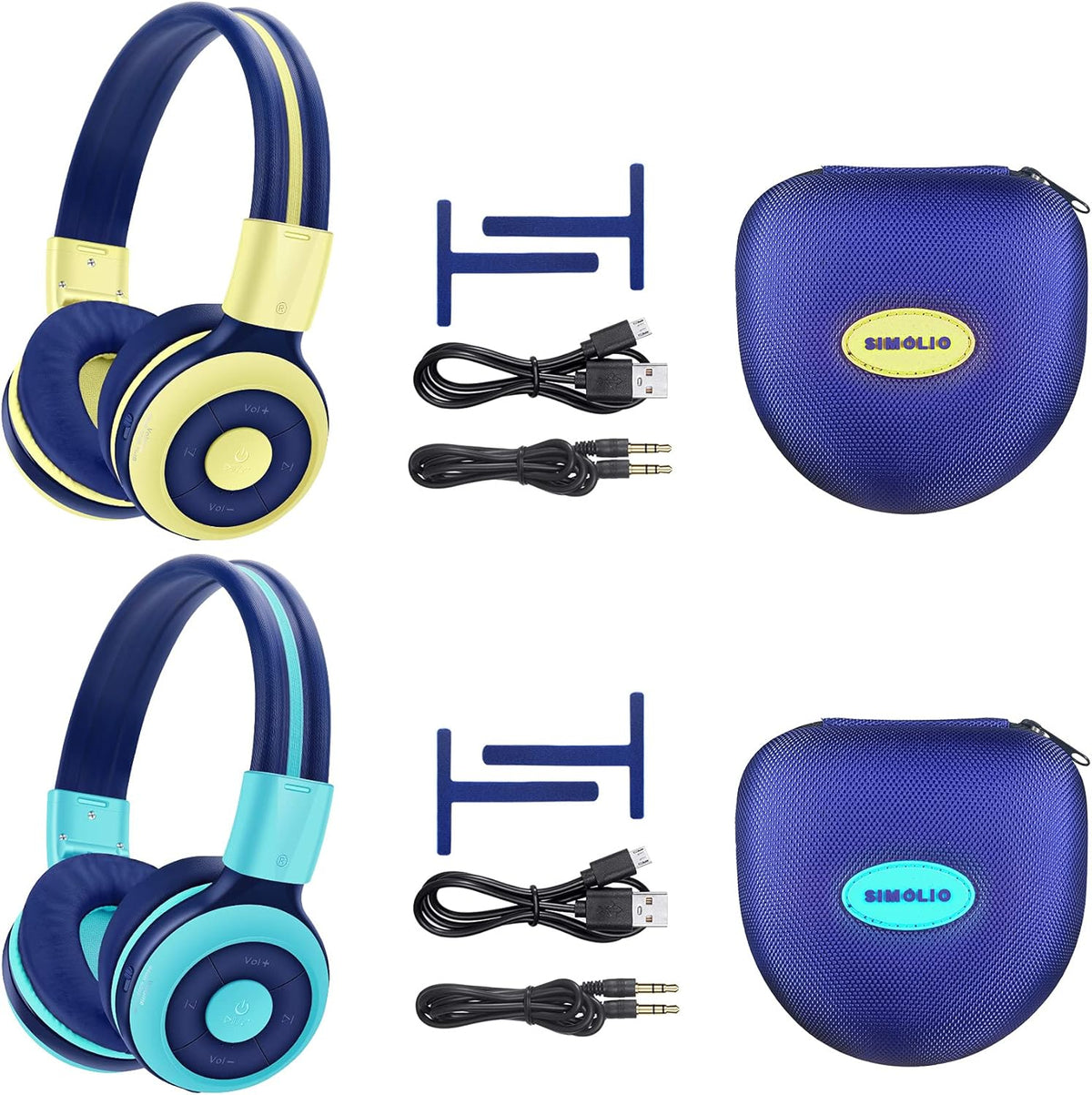 2 Pack Bluetooth Headphone with 75dB,85dB,94dB Volume Limited, On-Ear Headset with EVA Case (Mint+Grey) I38063