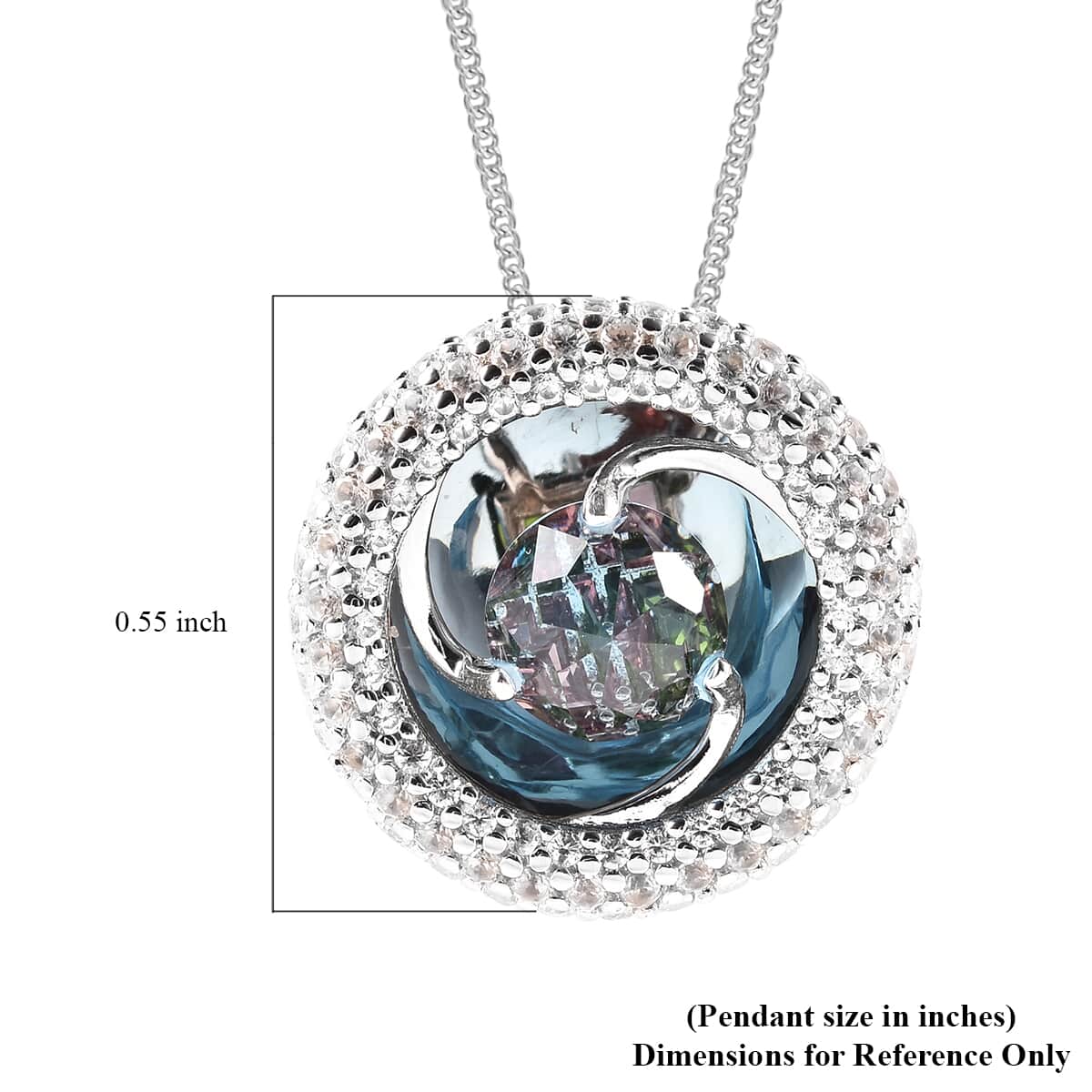Blue Topaz Red Garnet 925 Sterling Silver Rhodium Plated Pendant Necklace W80139