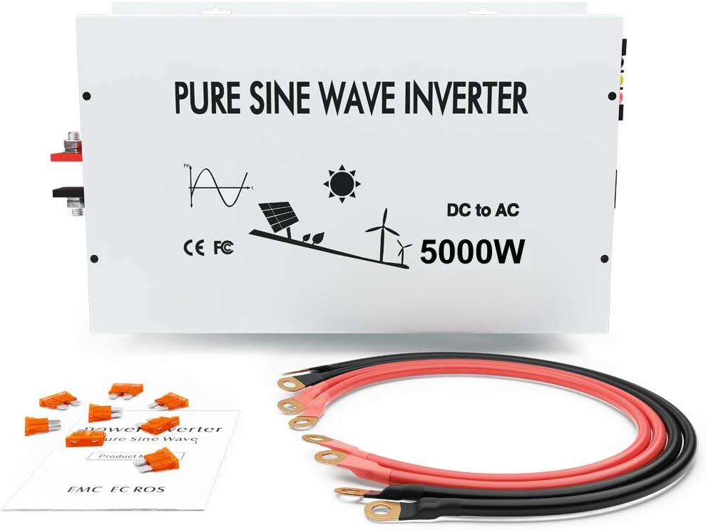 5000W Pure Sine Wave Power Inverter DC 48V to 110V 120V AC with Dual Outlets and Digital LED Display B5144