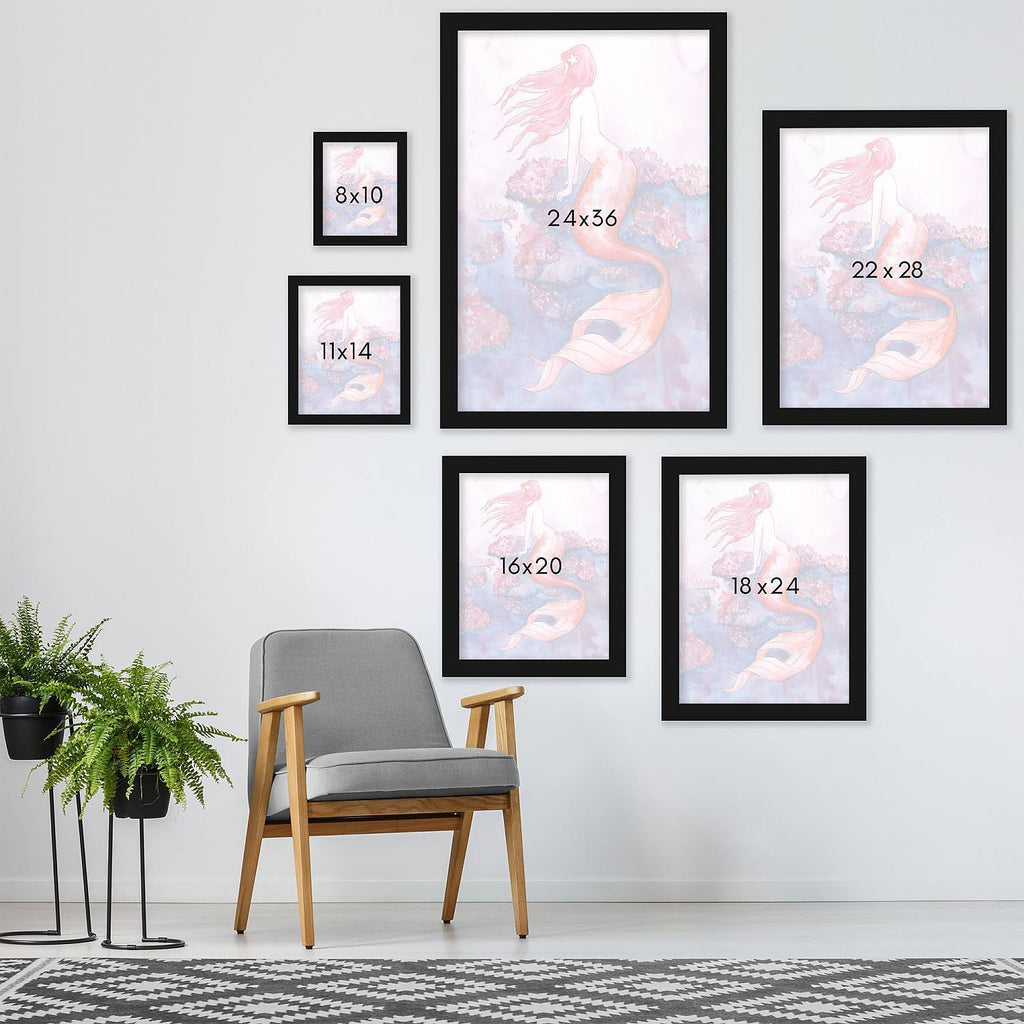 Red Coral Mermaid Black Frame 11x22x14x22 C49018