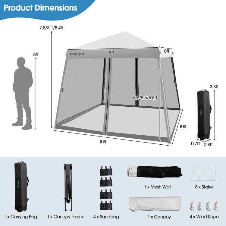Pop-Up Canopy with Mesh Sidewalls - 10 x 10 Feet J72744