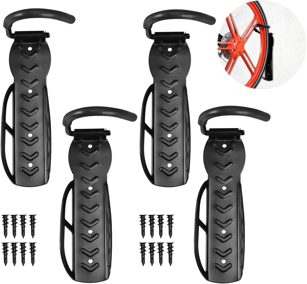 4PCS Wall Mounted Bike Rack Space Saving Bicycle Wall Hanger Vertical Bicycle Storage Stand Max. 66 Lb Pack of 2 K332