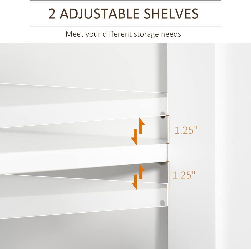 White Freestanding Bathroom Storage Cabinet with 2-Tier Shelf and 2 Cupboards X643