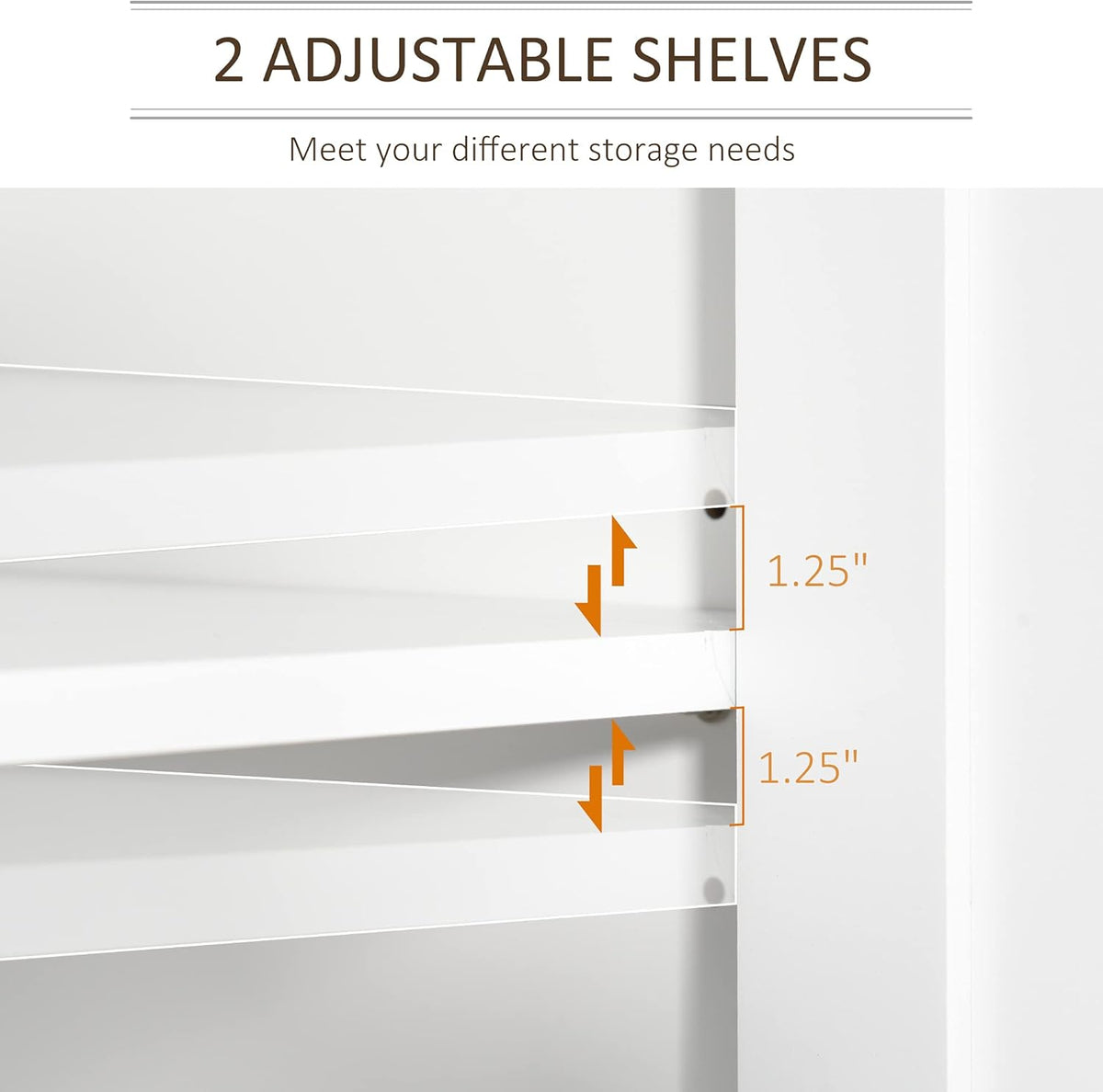 White Freestanding Bathroom Storage Cabinet with 2-Tier Shelf and 2 Cupboards X643