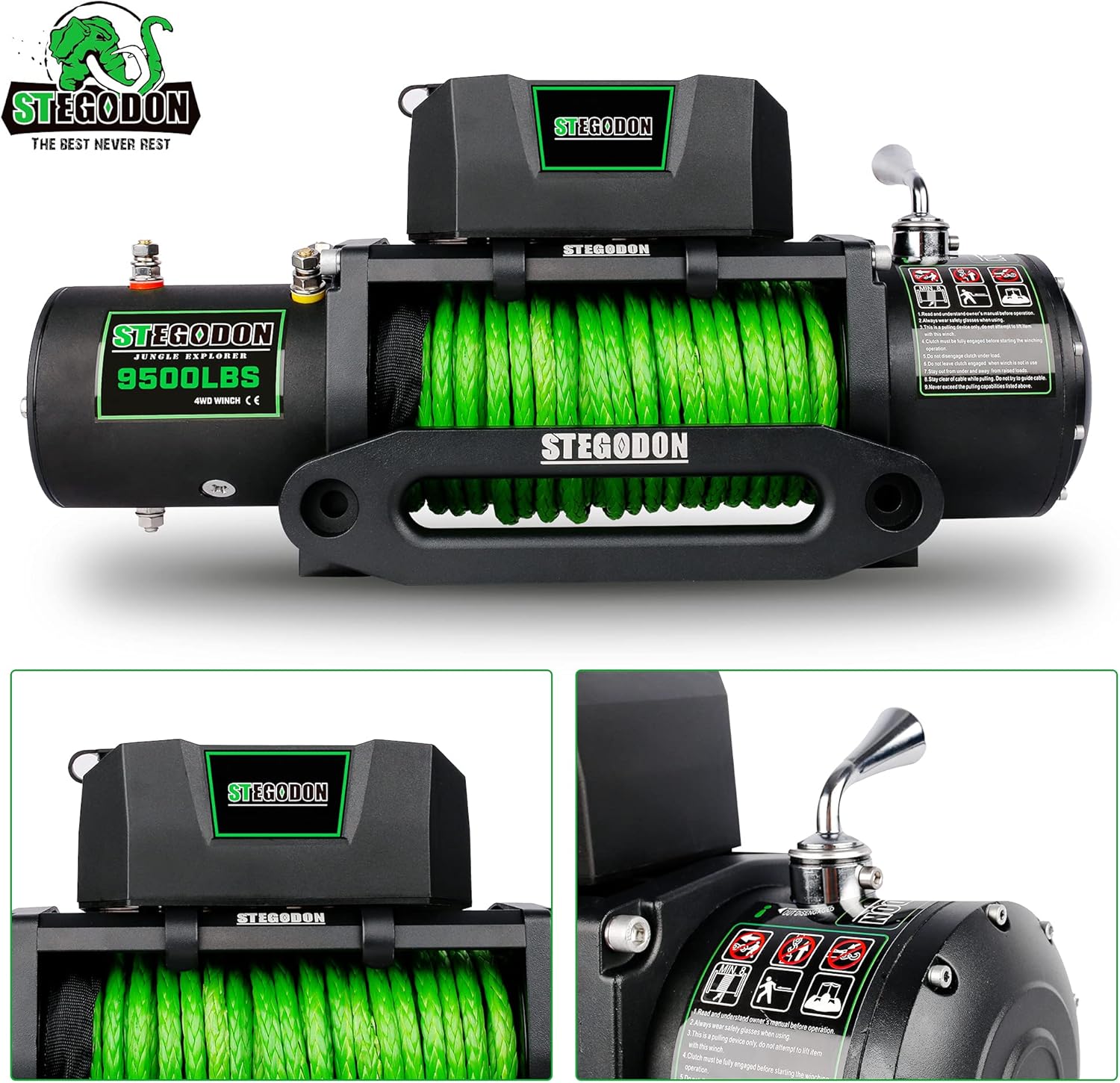 9500 lb. Load Capacity Waterproof IP67 Electric Winch with Hawse Fairlead, Synthetic Rope Winch P935817