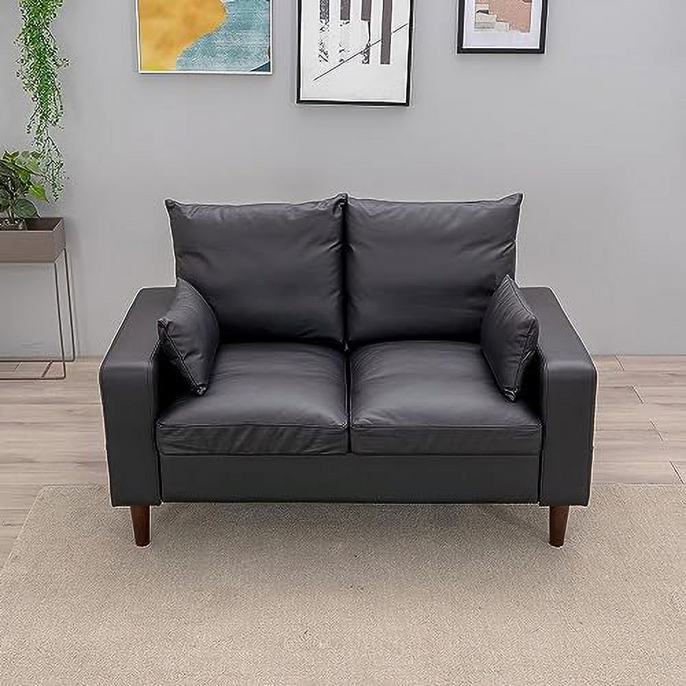 Black Faux Leather 2-Seater Sofa with Wood Leg P436407