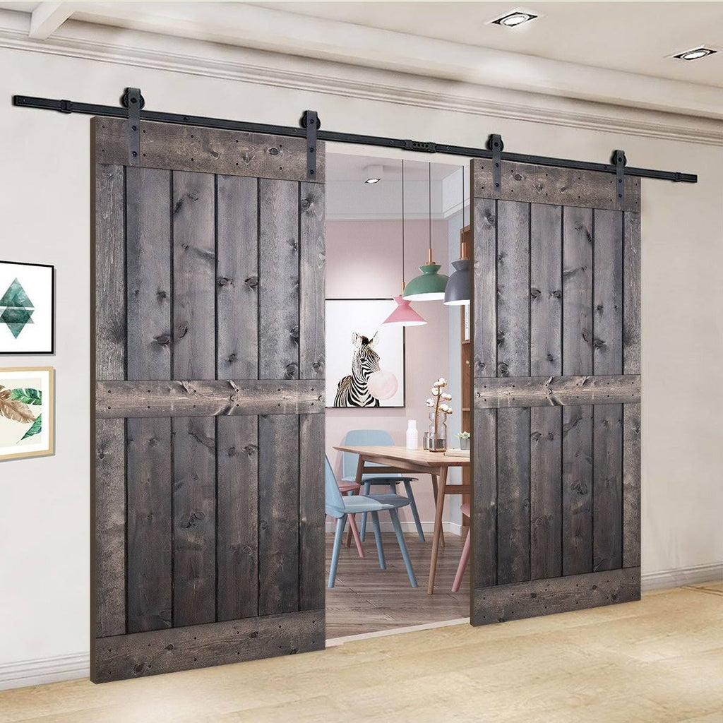 Paneled Wood Double Barn Door Set of 2, Briar Smoke T683