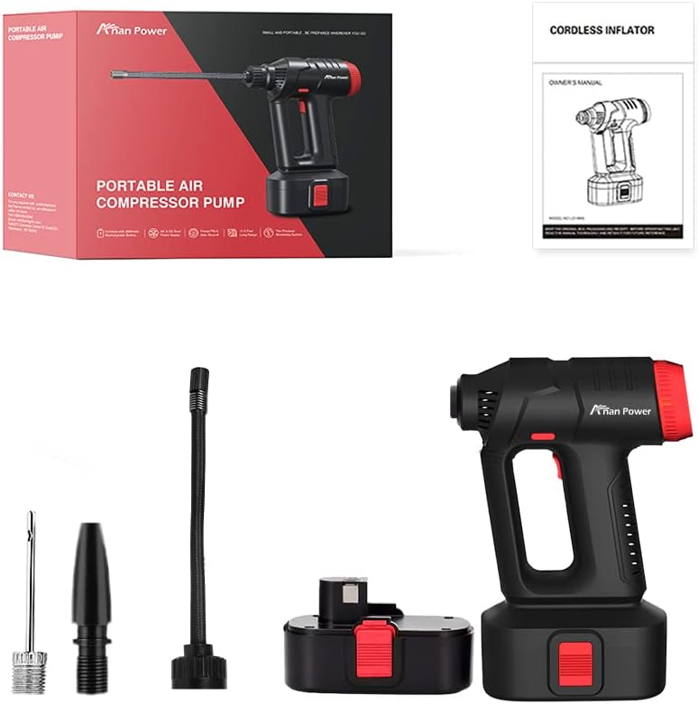 12V Cordless Car Tire Pump with Digital Pressure Gauge, LED Light, Rechargeable Battery Pack, Pack of 2 I26332