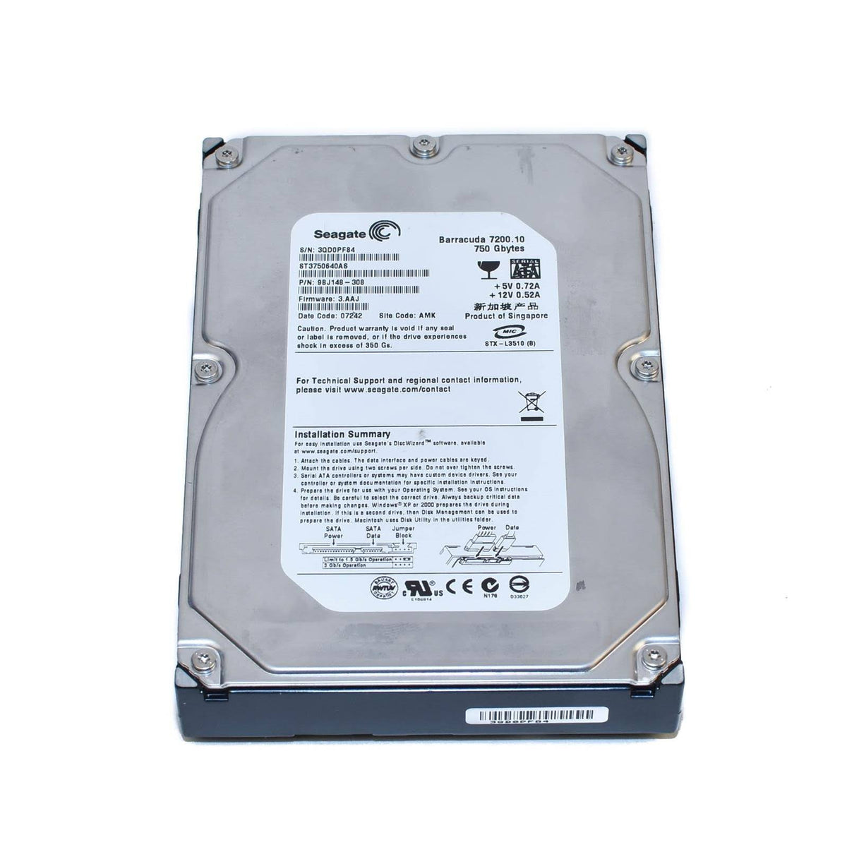 750GB 7200RPM 3.5 Inch SATA HDD I490338