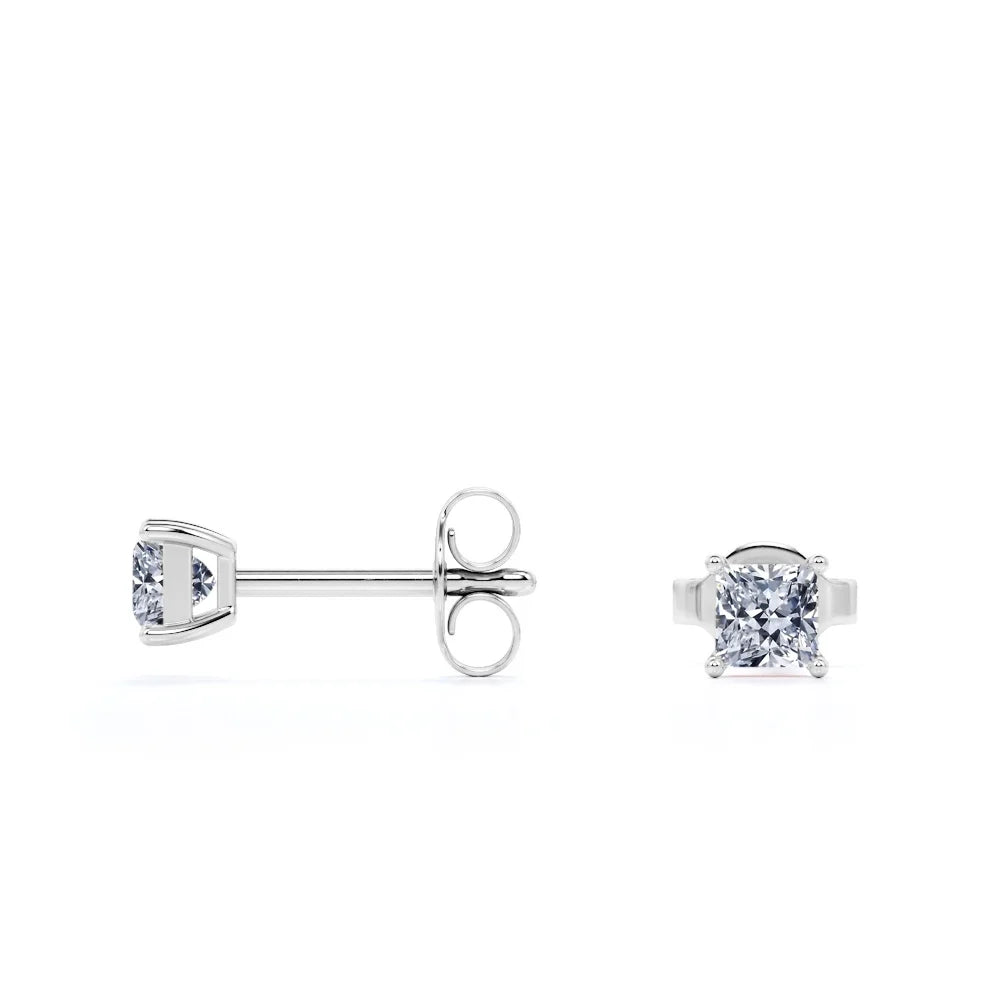 0.5 Carat Princess Cut Diamond Solitaire Stud Earrings in 18K White Gold Plating Over Silver S5529