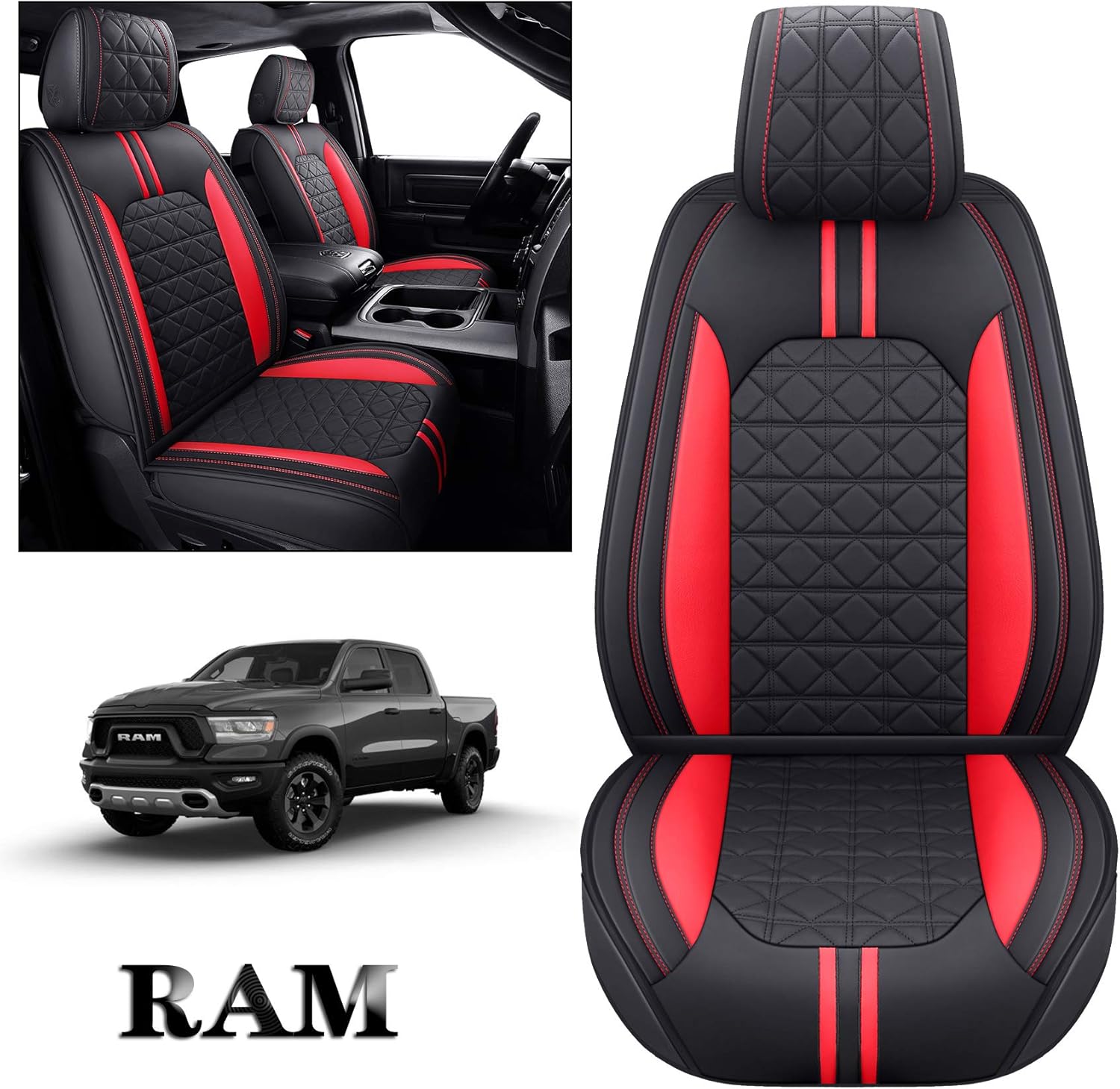 Black-White Waterproof Faux Leather Front Seat Covers F574