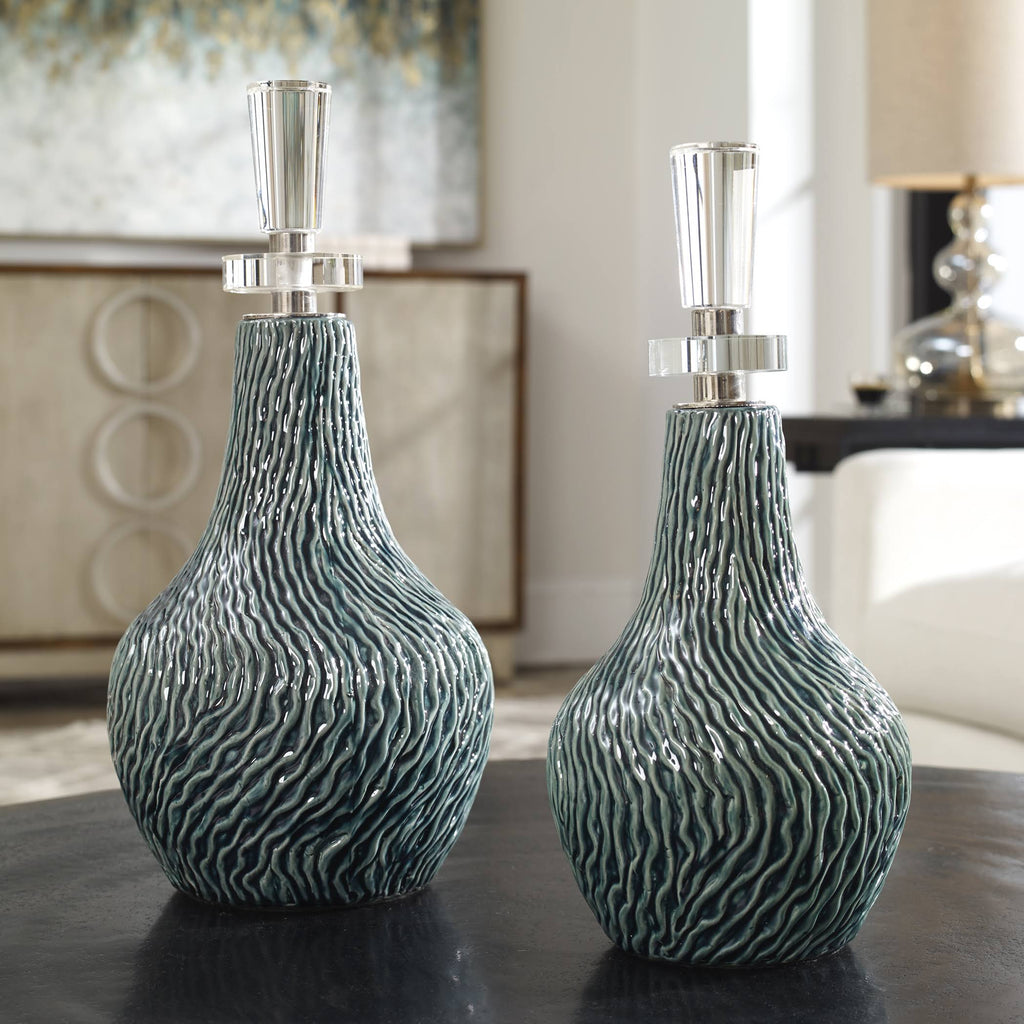 Dark Teal Bottles Set of 2 X51535