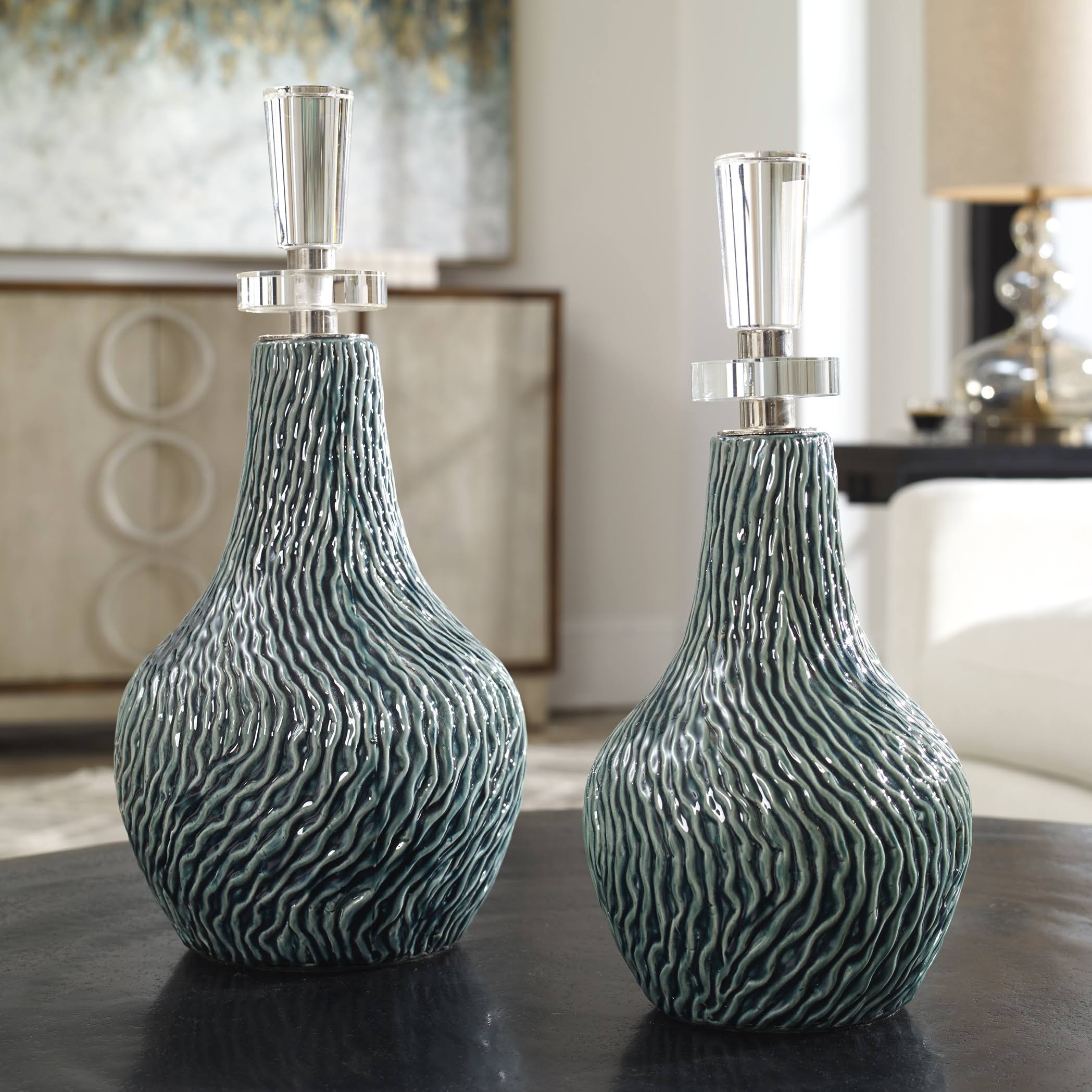 Dark Teal Bottles Set of 2 X51535