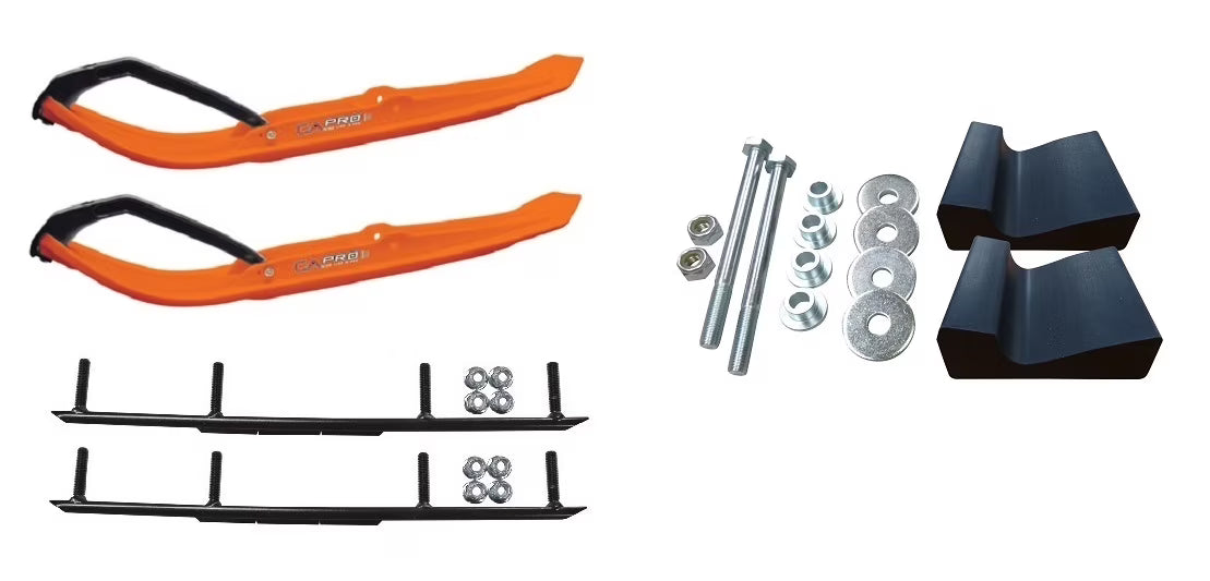 Orange MTX Snowmobile Skis with 6" Round Bars Complete Kit J342080