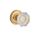 Crystal Privacy Door Knob with Round Rose Satin Brass Knobset Q5803