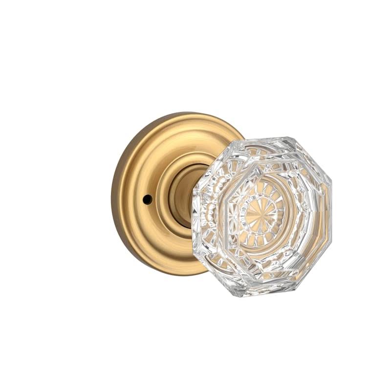 Crystal Privacy Door Knob with Round Rose Satin Brass Knobset Q5803