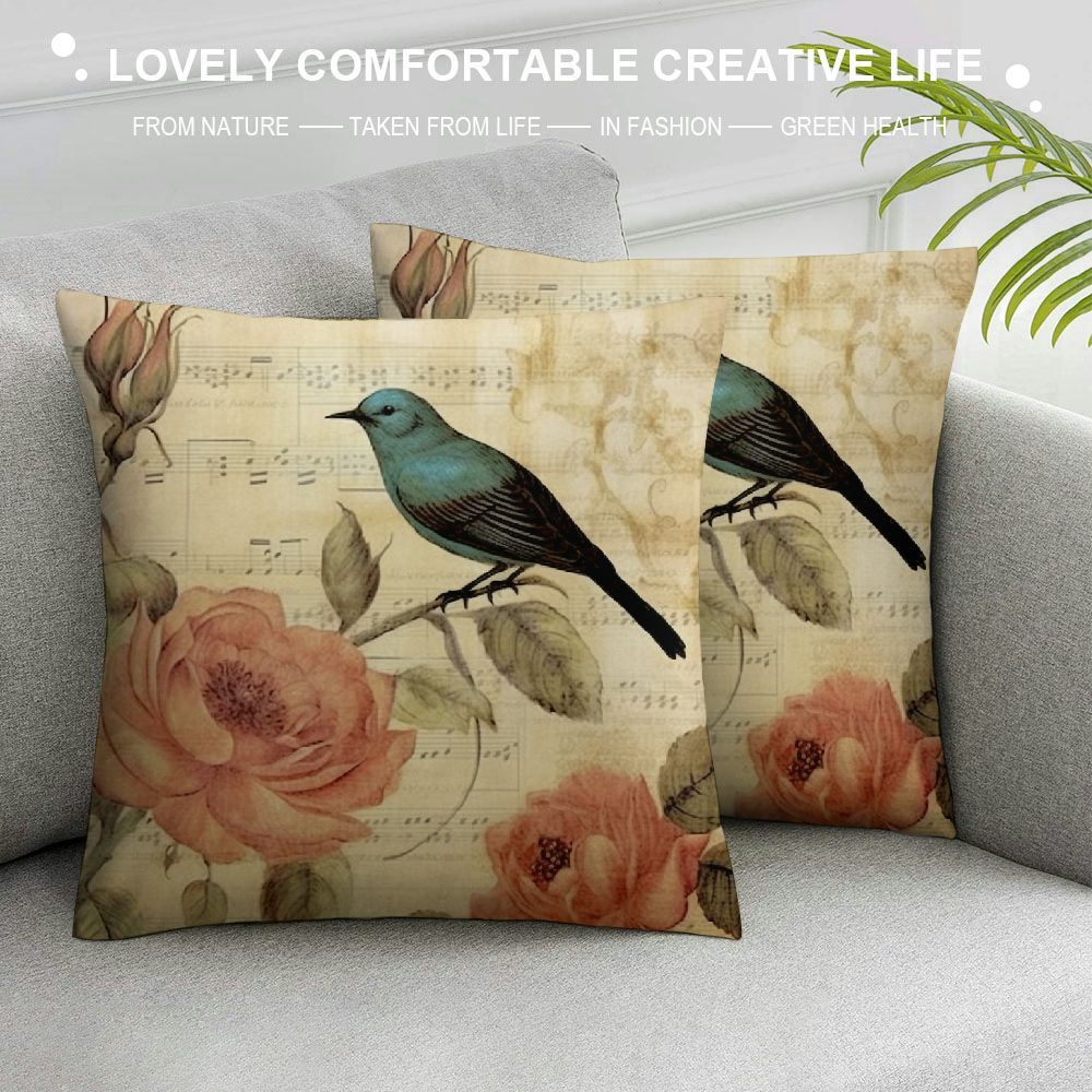 Victorian Bird Paris French Botanical Rose Cushion Pillow Case O310