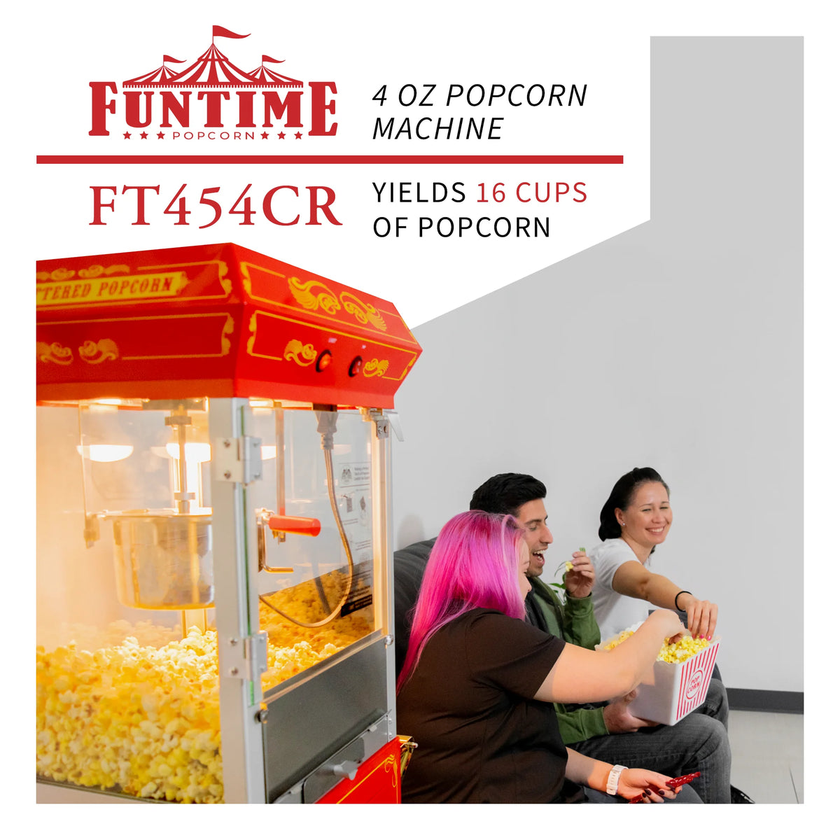 Red and Gold 4 oz Hot Oil Popcorn Maker Machine with Cart T42013