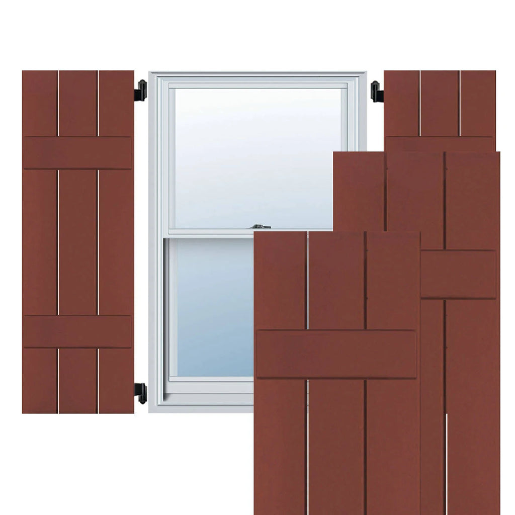 12 in. x 33 in. Real Wood Pine Board and Batten Shutters Pair Country Redwood M111621