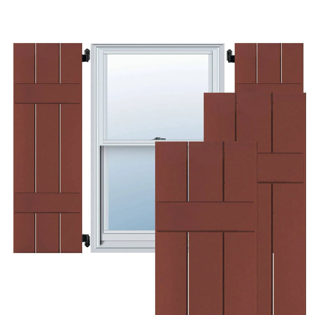12 in. x 33 in. Real Wood Pine Board and Batten Shutters Pair Country Redwood M111621