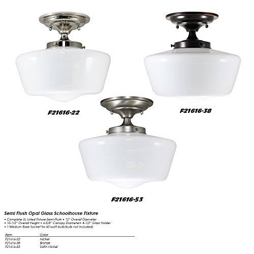 Semi-Flush Opal Glass Schoolhouse Fixture Satin Nickel Finish X49999