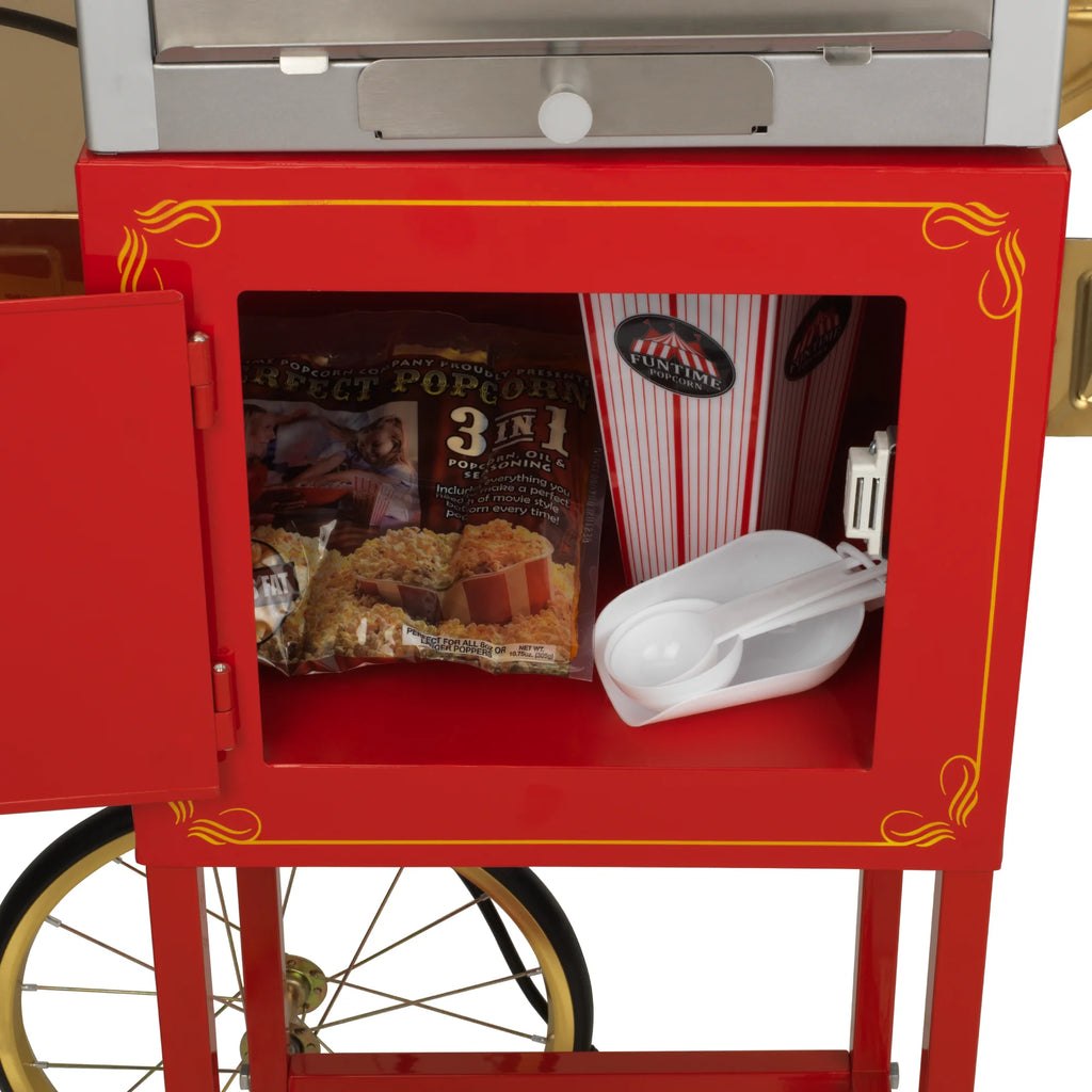 Red and Gold 4 oz Hot Oil Popcorn Maker Machine with Cart T42013