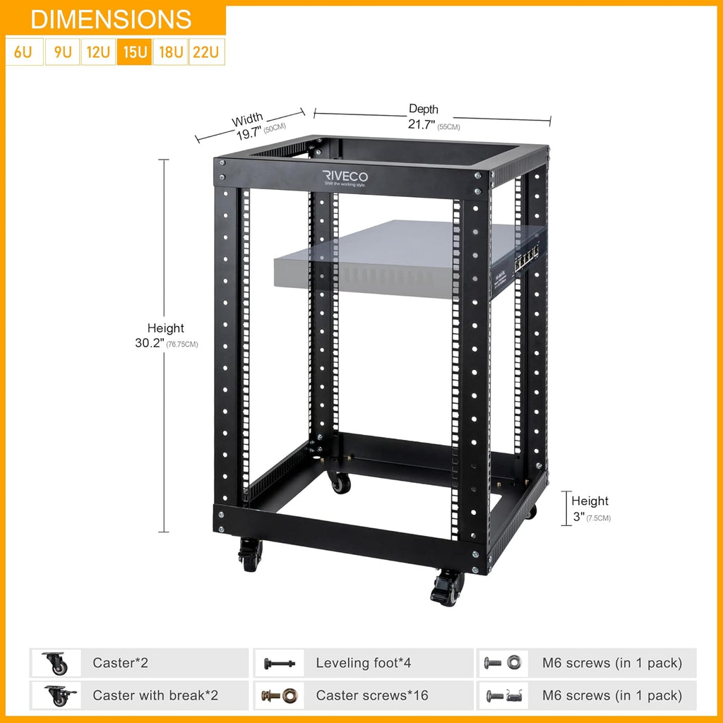 Black 18U Open Frame 19-inch Server Rack E15898
