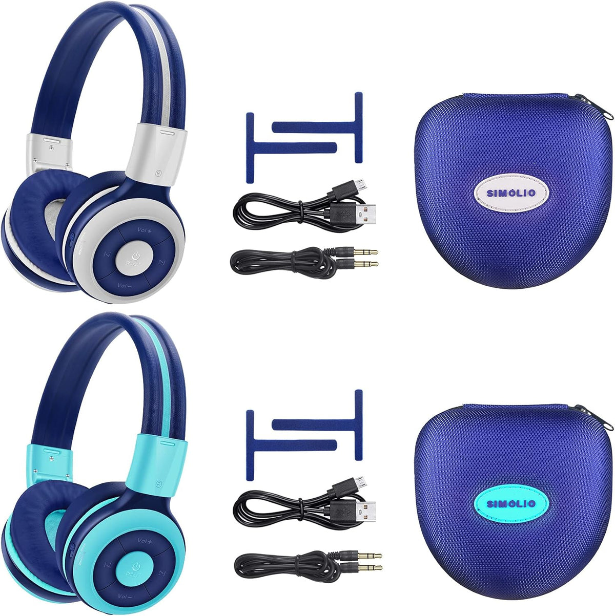 2 Pack Bluetooth Headphone with 75dB,85dB,94dB Volume Limited, On-Ear Headset with EVA Case (Mint+Grey) I38063