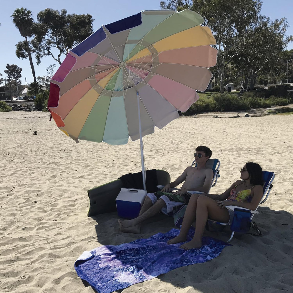 8 Foot Heavy Duty High Wind Beach Umbrella with Sand Anchor & Carrying Bag Z70743