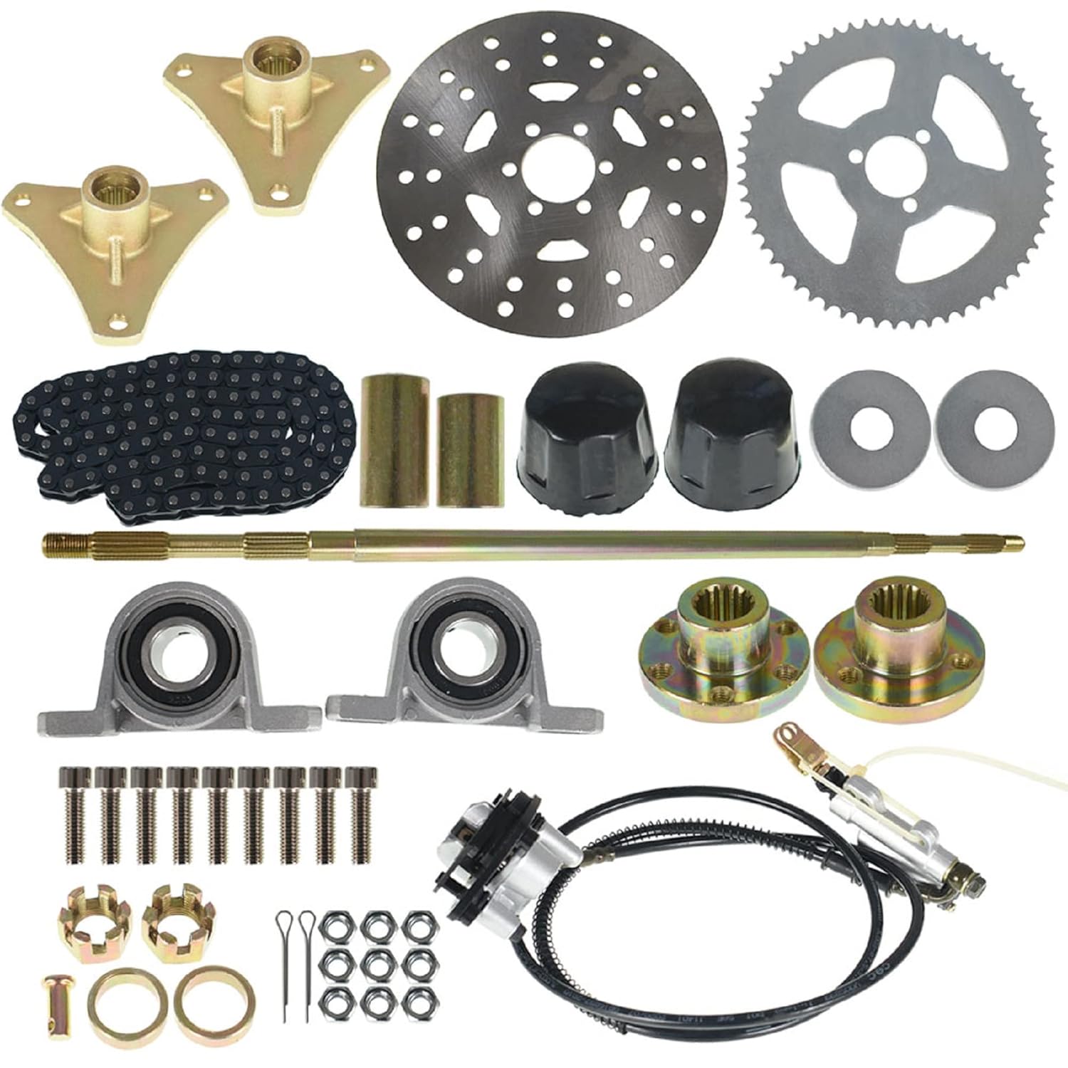 Go Kart Rear Axle Shaft Assembly Kit with Sprocket Hub Brake Chain Z78397