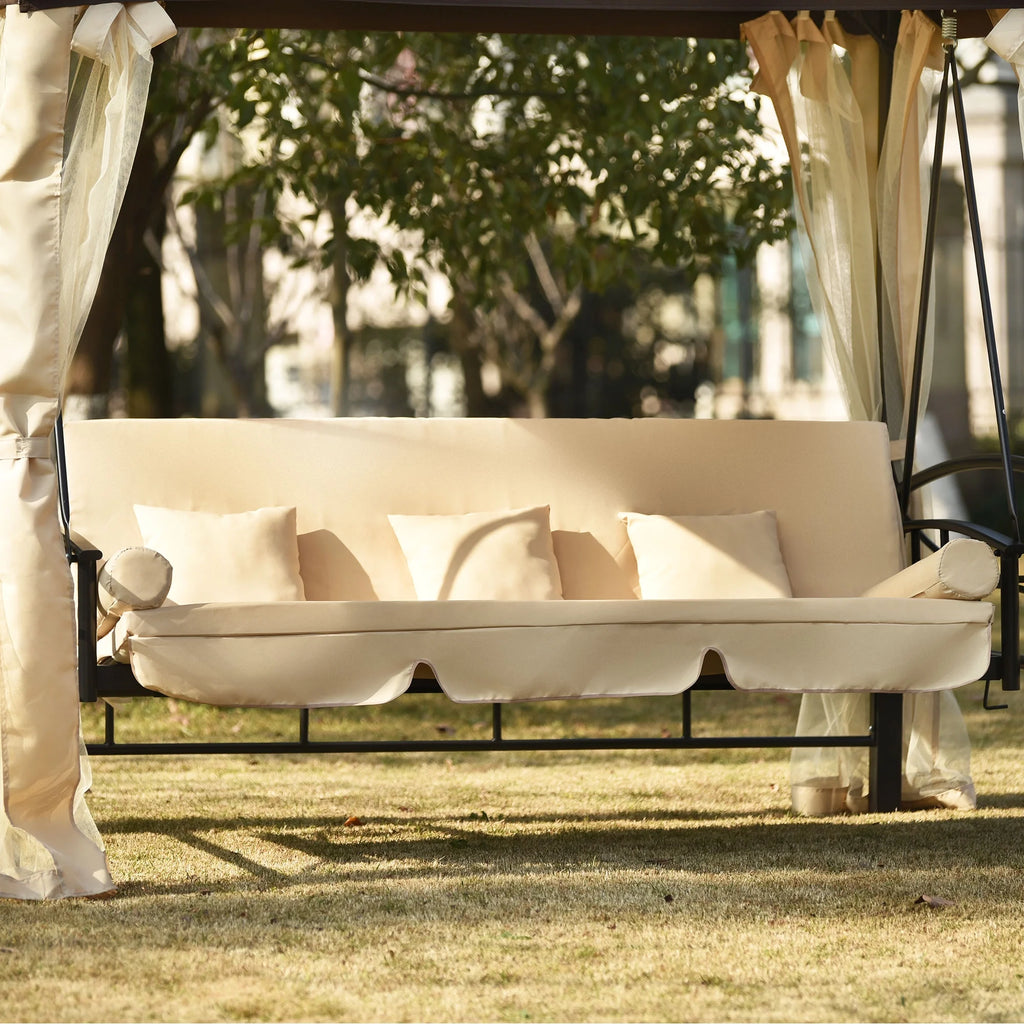 8.9 Ft. W x 5.9 Ft. D Outdoor Gazebo with Convertible Swing Bench, Double Roof Soft Canopy with Mosquito Netting C3609