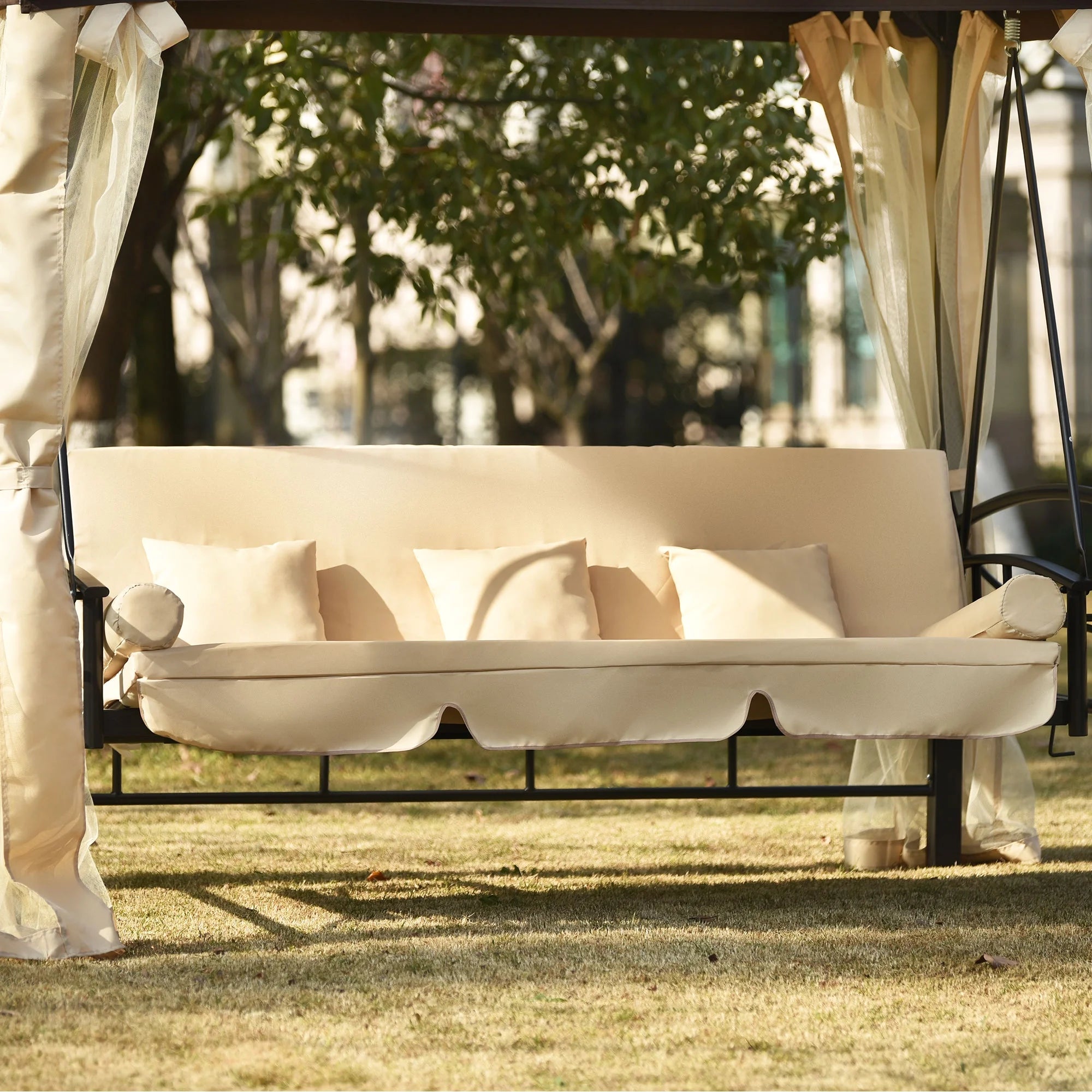 8.9 Ft. W x 5.9 Ft. D Outdoor Gazebo with Convertible Swing Bench, Double Roof Soft Canopy with Mosquito Netting C3609
