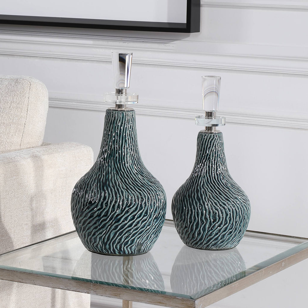 Dark Teal Bottles Set of 2 X51535